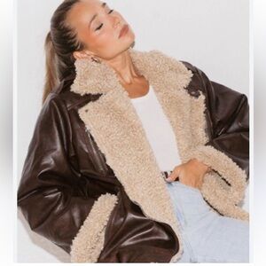 WEWOREWHAT Faux Sherpa Moto Jacket